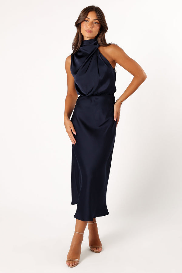 Petal and Pup USA DRESSES Anabelle Halter Neck Midi Dress - Navy