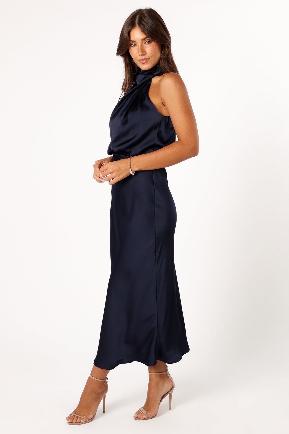 Petal and Pup USA DRESSES Anabelle Halter Neck Midi Dress - Navy