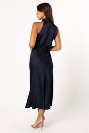 Petal and Pup USA DRESSES Anabelle Halter Neck Midi Dress - Navy