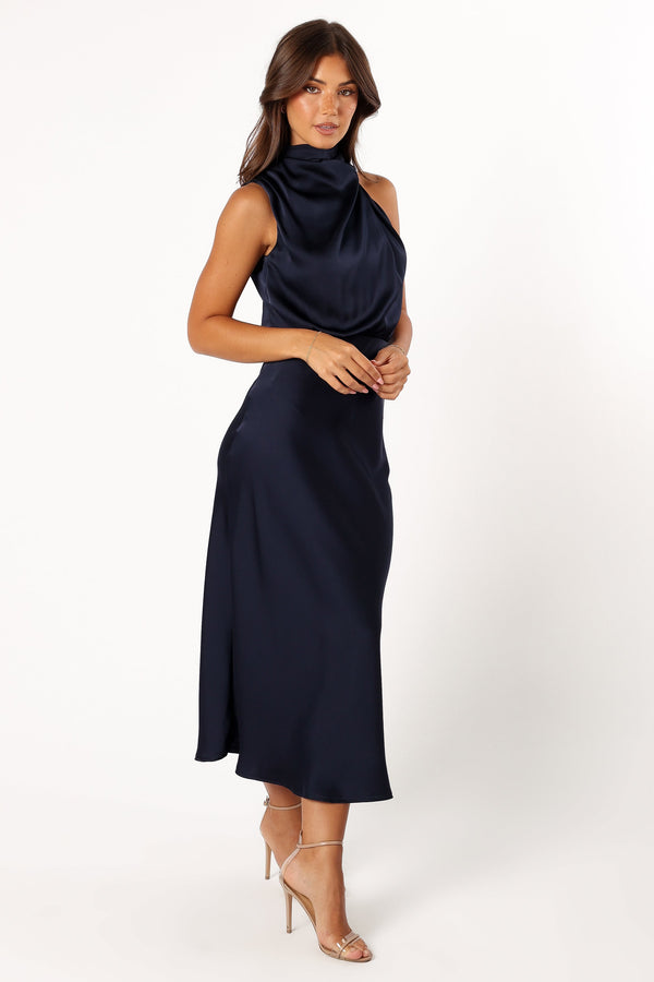 Petal and Pup USA DRESSES Anabelle Halter Neck Midi Dress - Navy