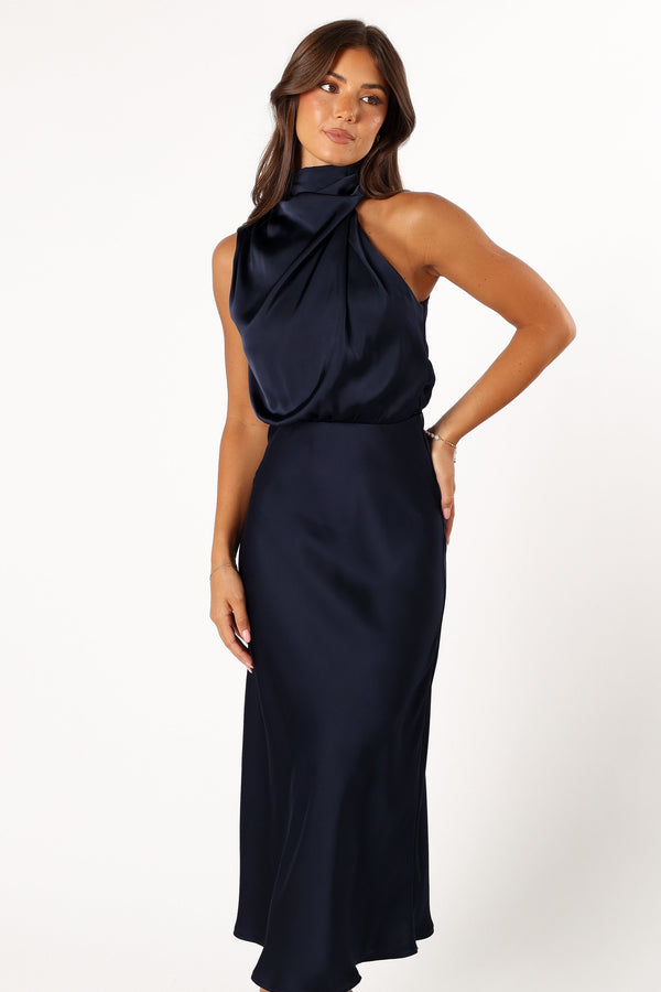 Petal and Pup USA DRESSES Anabelle Halter Neck Midi Dress - Navy