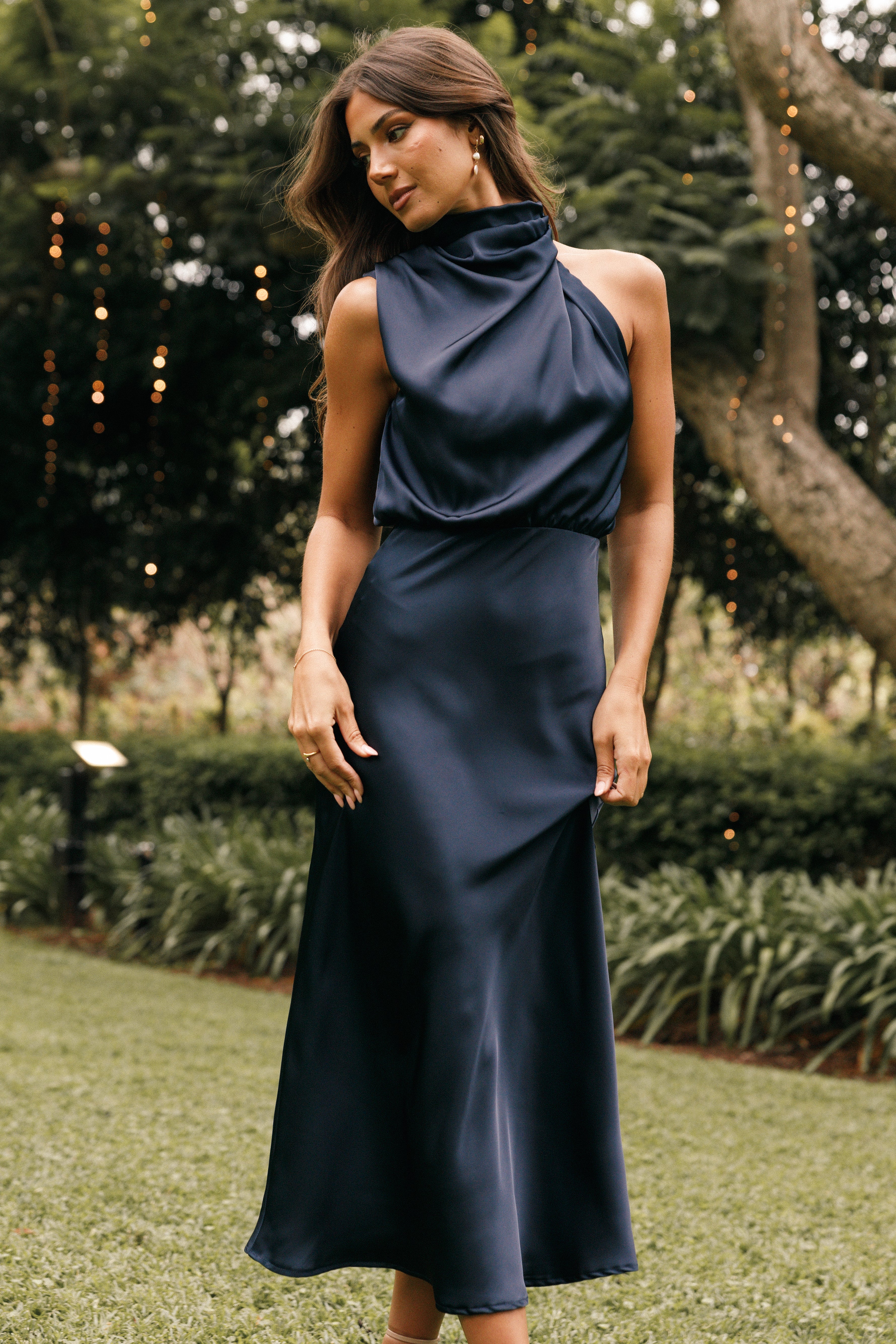 Navy halter neck bridesmaid dress best sale