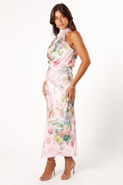 Petal and Pup USA DRESSES Anabelle Halter Neck Midi Dress - Pink Floral