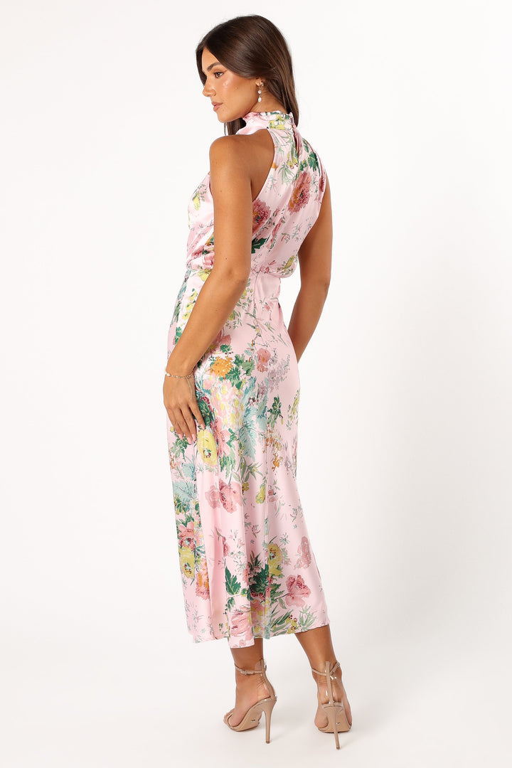 Amabelle Midi Dress in Pink with White Print