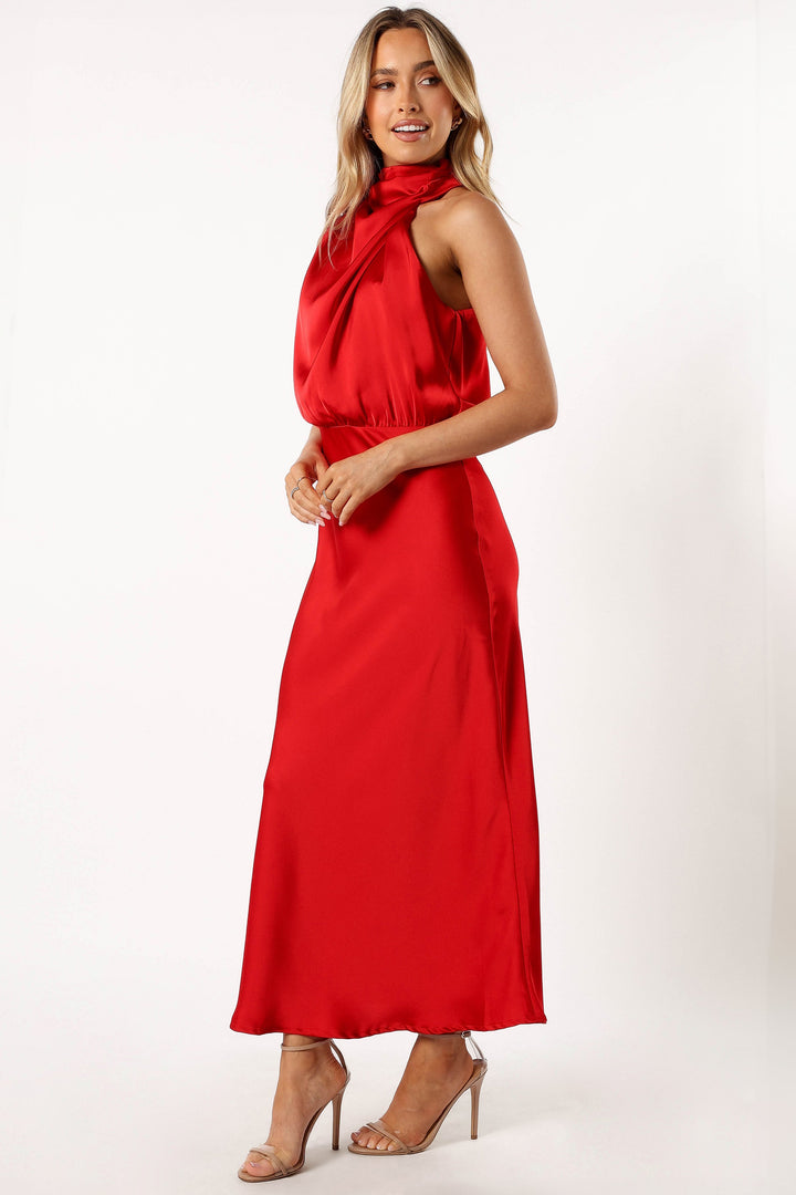 Anabelle Halter Neck Midi Dress - Red - Petal & Pup USA