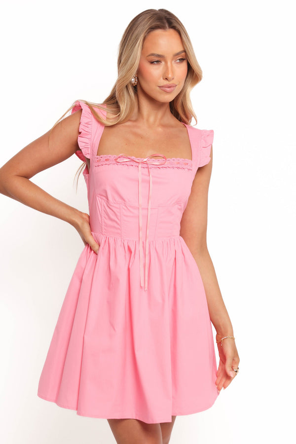 strapless open back dress Melody Chain Strap Satin Midi Dress • Shop American Threads Women's Trendy Online Boutique Pink / M main image 1