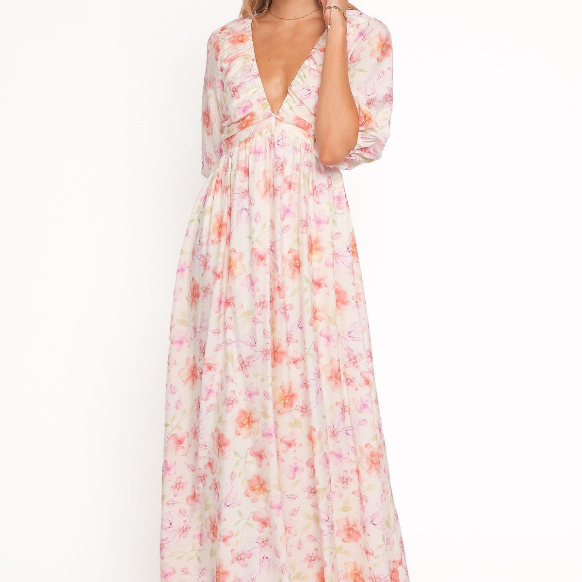ara maxi dress pink floral Vestido Maxi Floral Aryal - Rosa/Combinado
