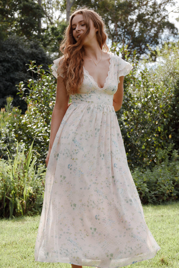 Petal and Pup USA DRESSES Angelica Midi Dress - Pastel Pink Floral