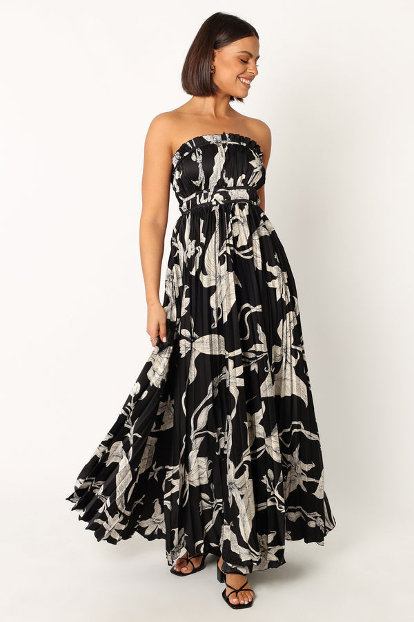 Petal and Pup USA DRESSES Angelique Strapless Maxi Dress - Black Floral