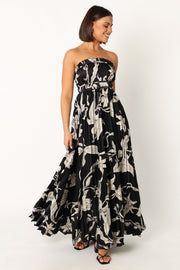 Angelique Strapless Maxi Dress - Black Floral - Petal & Pup USA