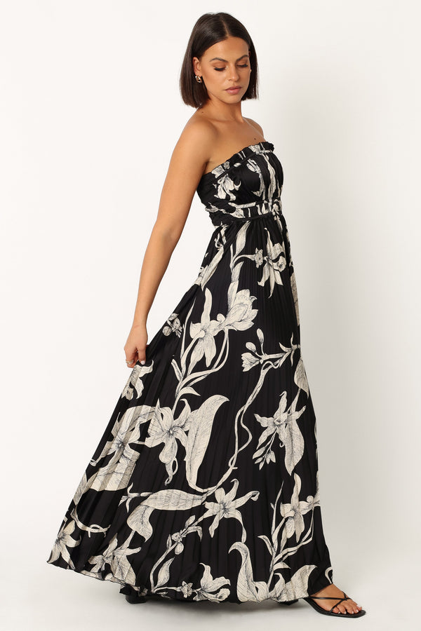 Petal and Pup USA DRESSES Angelique Strapless Maxi Dress - Black Floral