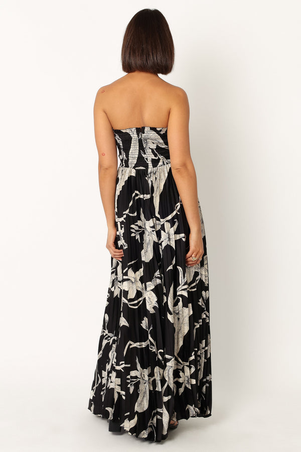 Petal and Pup USA DRESSES Angelique Strapless Maxi Dress - Black Floral