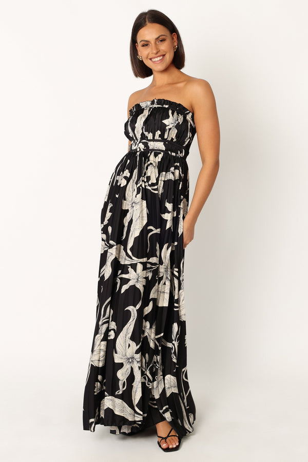 Petal and Pup USA DRESSES Angelique Strapless Maxi Dress - Black Floral