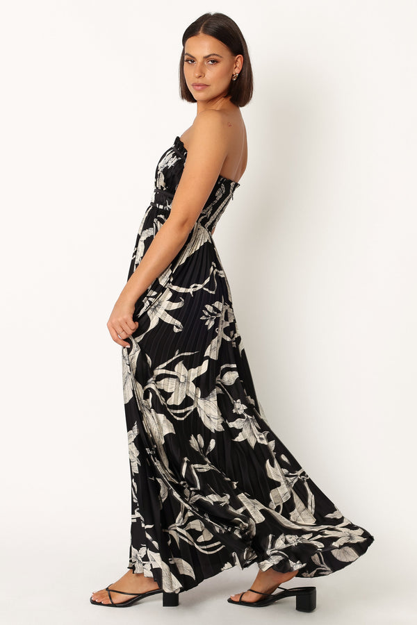 Petal and Pup USA DRESSES Angelique Strapless Maxi Dress - Black Floral