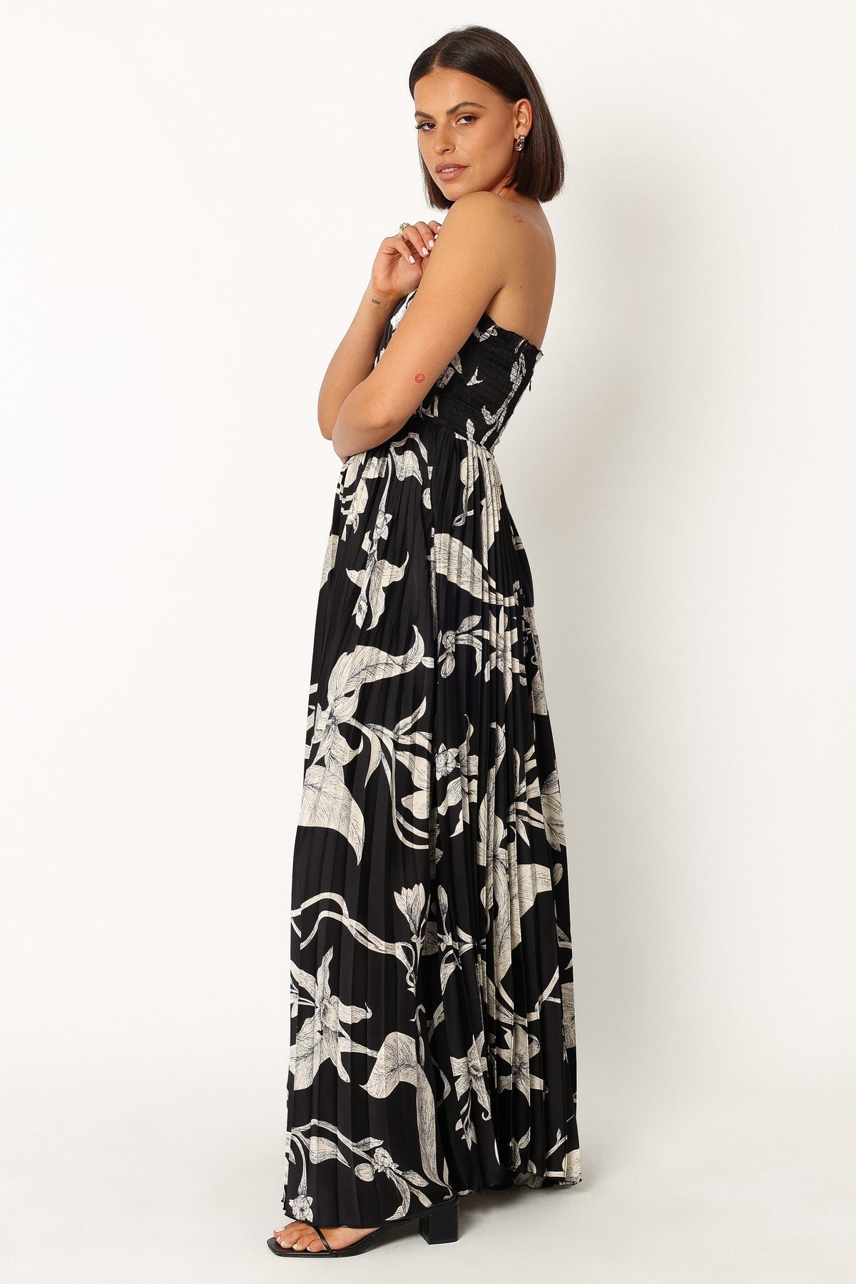 angelique strapless maxi dress - grey blurred floral Angelique Floral Print Strapless Maxi Dress (Women)