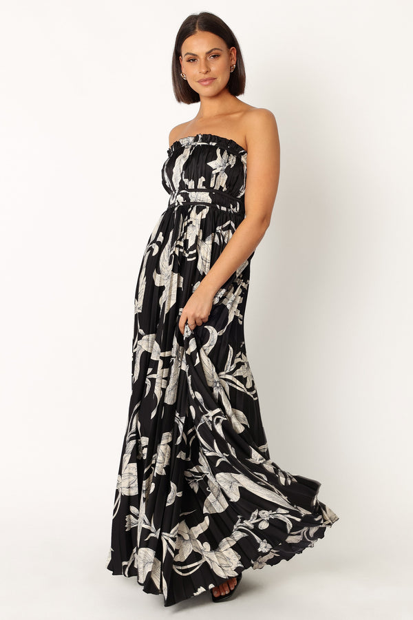 Petal and Pup USA DRESSES Angelique Strapless Maxi Dress - Black Floral