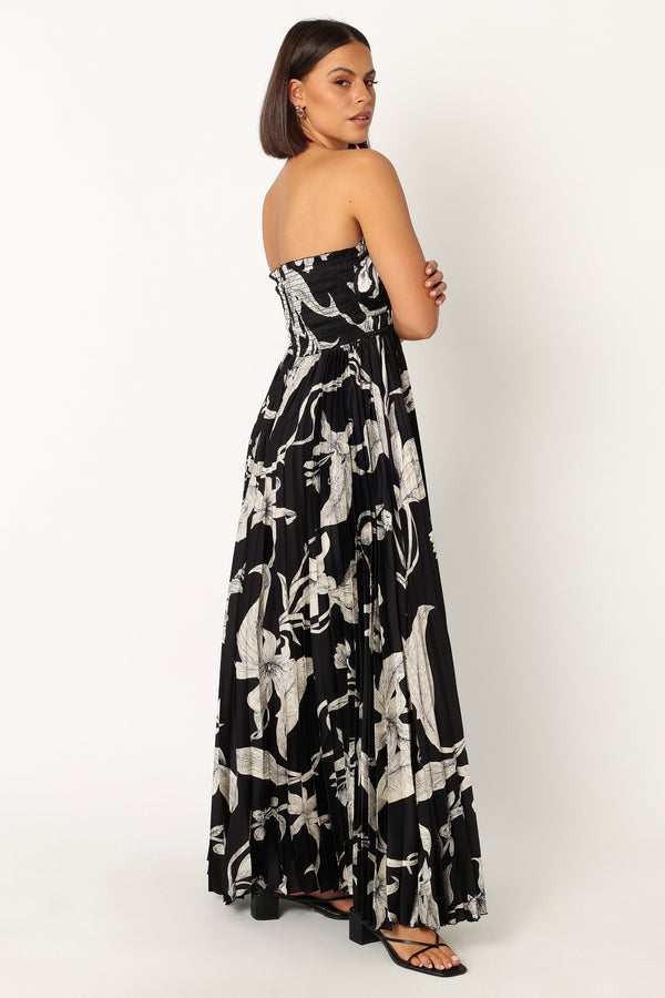 Petal and Pup USA DRESSES Angelique Strapless Maxi Dress - Black Floral