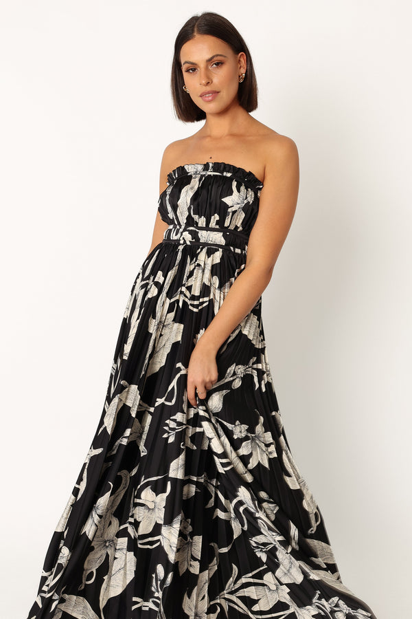 Petal and Pup USA DRESSES Angelique Strapless Maxi Dress - Black Floral