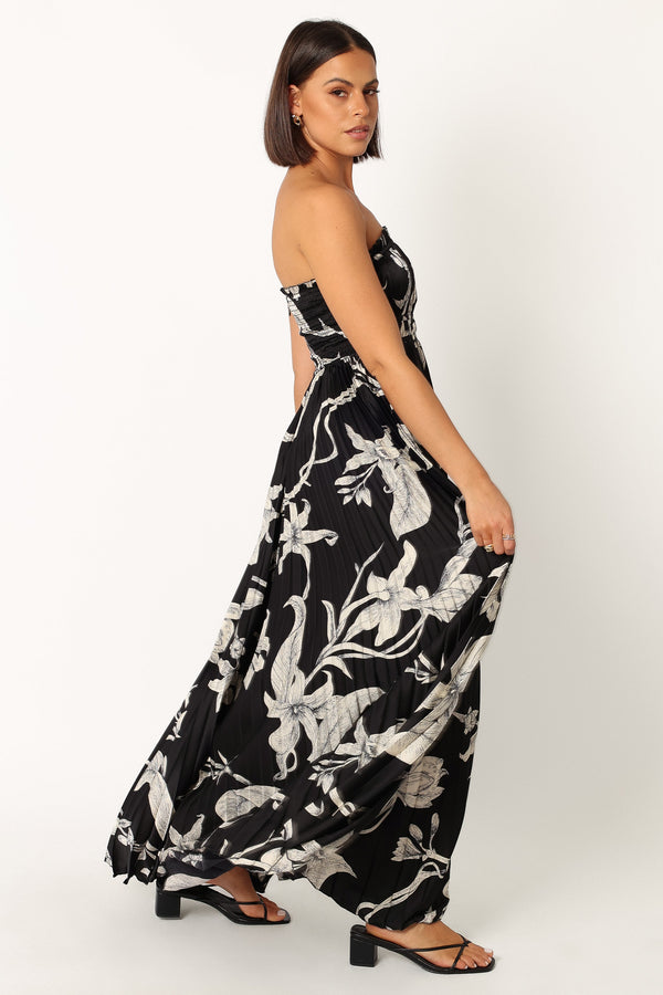 Petal and Pup USA DRESSES Angelique Strapless Maxi Dress - Black Floral