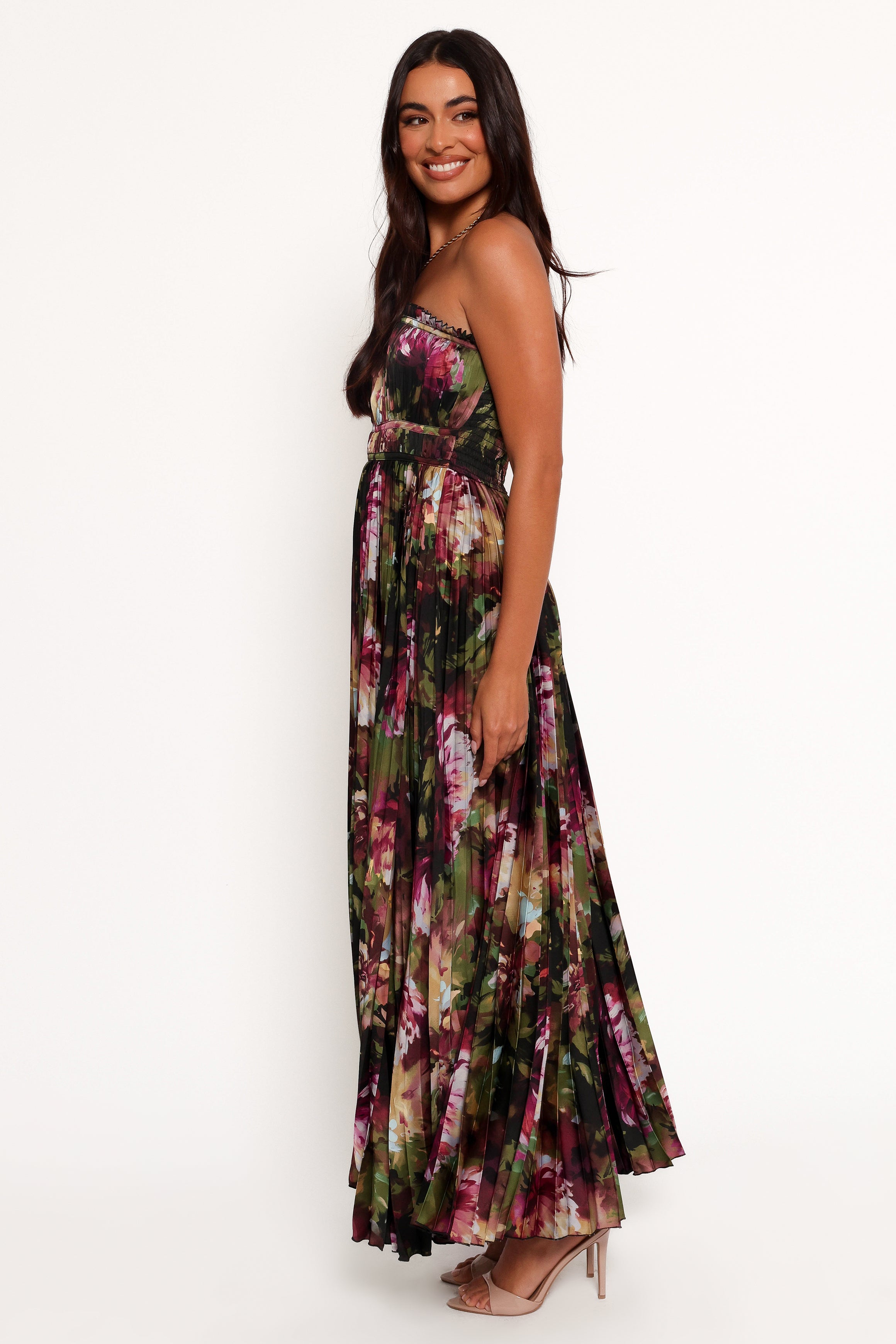 Petal and Pup USA DRESSES Angelique Strapless Maxi Dress - Grey Blurred Floral