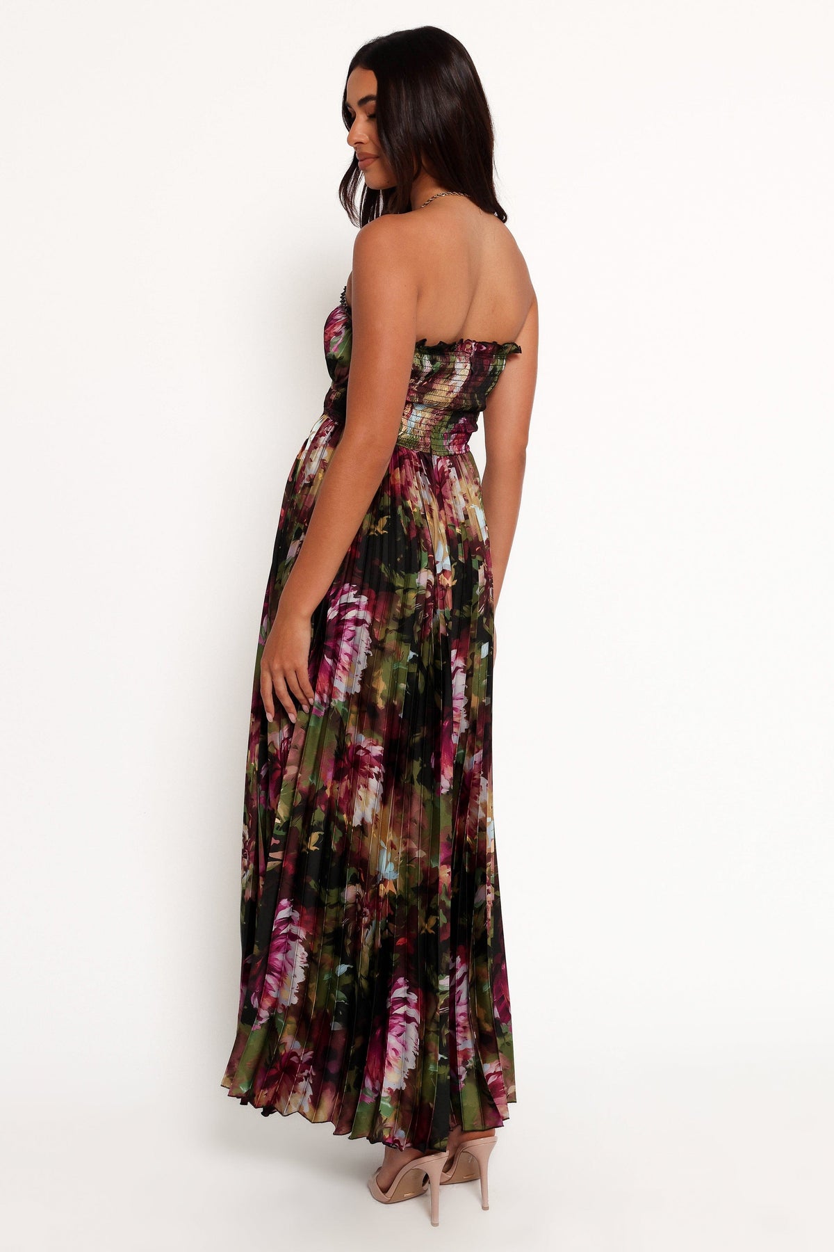 knee length dresses for ladies Celik Strapless Maxi Dress Black / Floral
