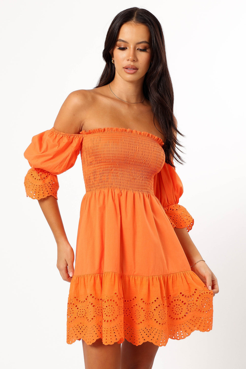 Aniston Off Shoulder Mini Dress - Orange - Petal & Pup USA