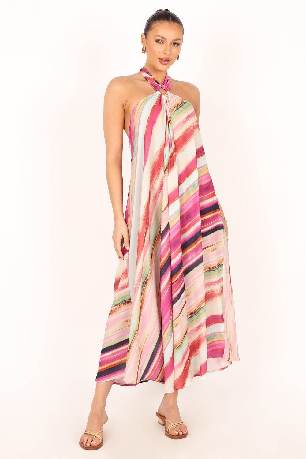 Petal and Pup USA DRESSES Antonijia Halterneck Maxi Dress - Berry Stripe