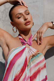 Petal and Pup USA DRESSES Antonijia Halterneck Maxi Dress - Berry Stripe