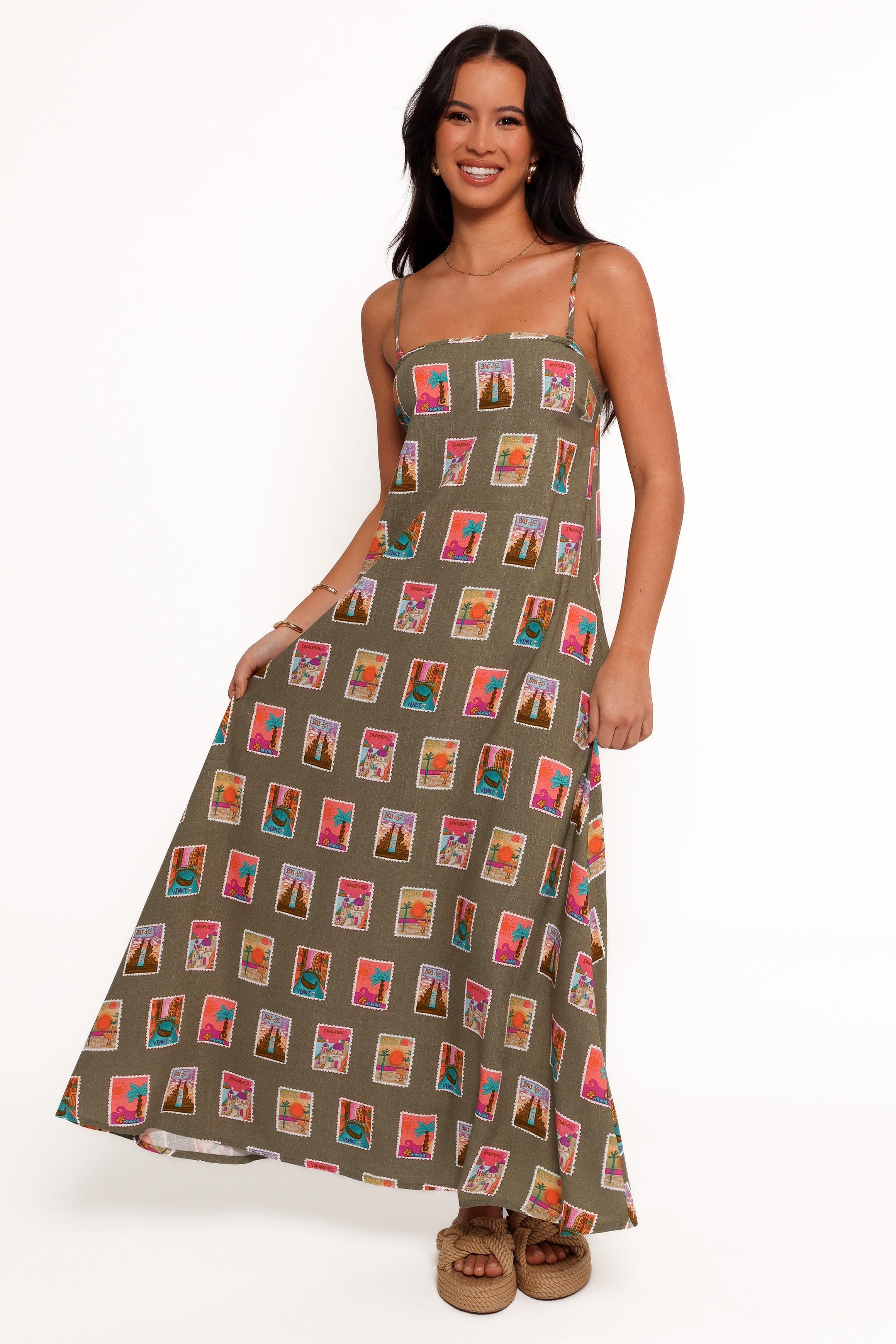 Petal and Pup USA DRESSES Aoife Maxi Dress - Olive Print (Hold for Rack)