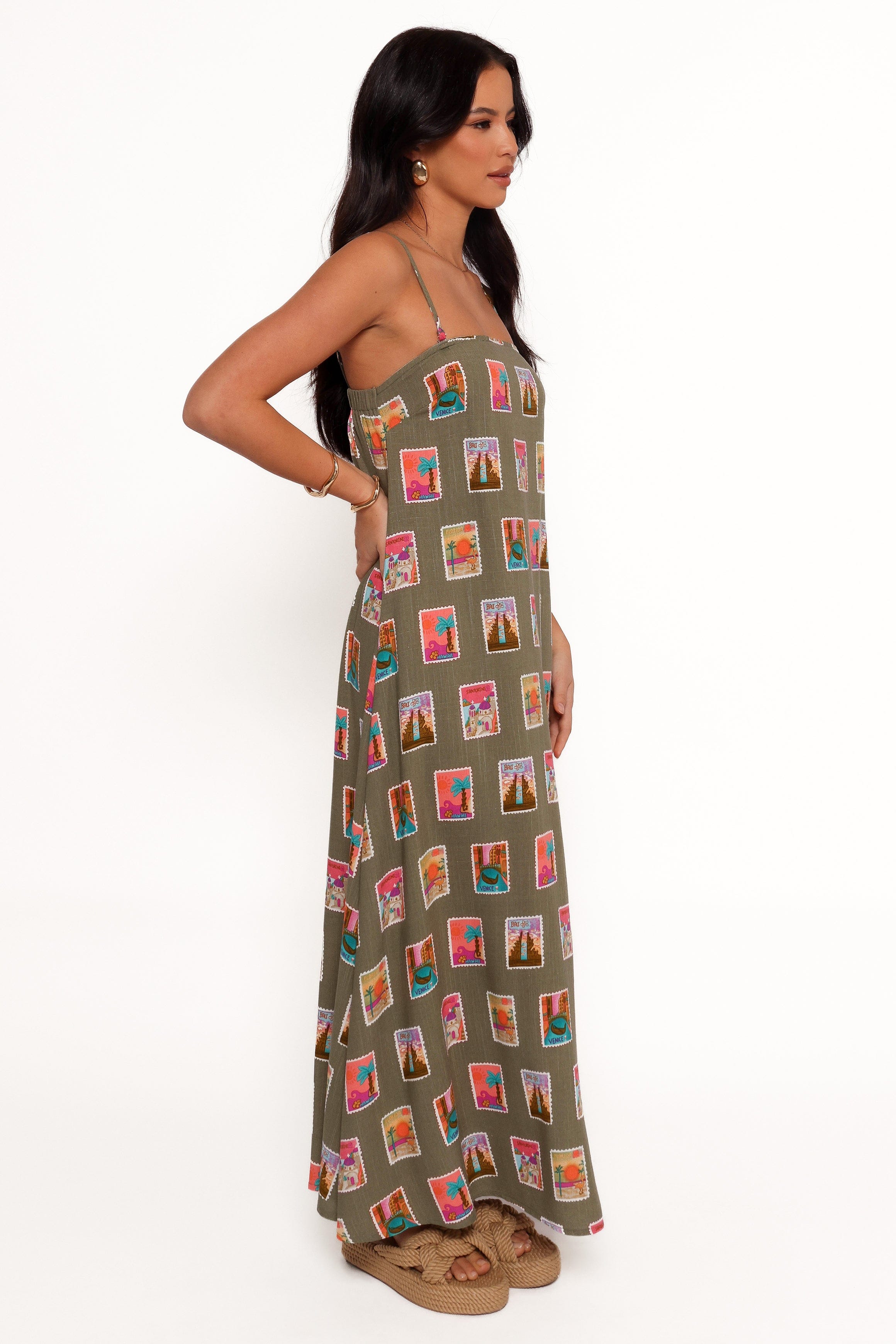Petal and Pup USA DRESSES Aoife Maxi Dress - Olive Print (Hold for Rack)
