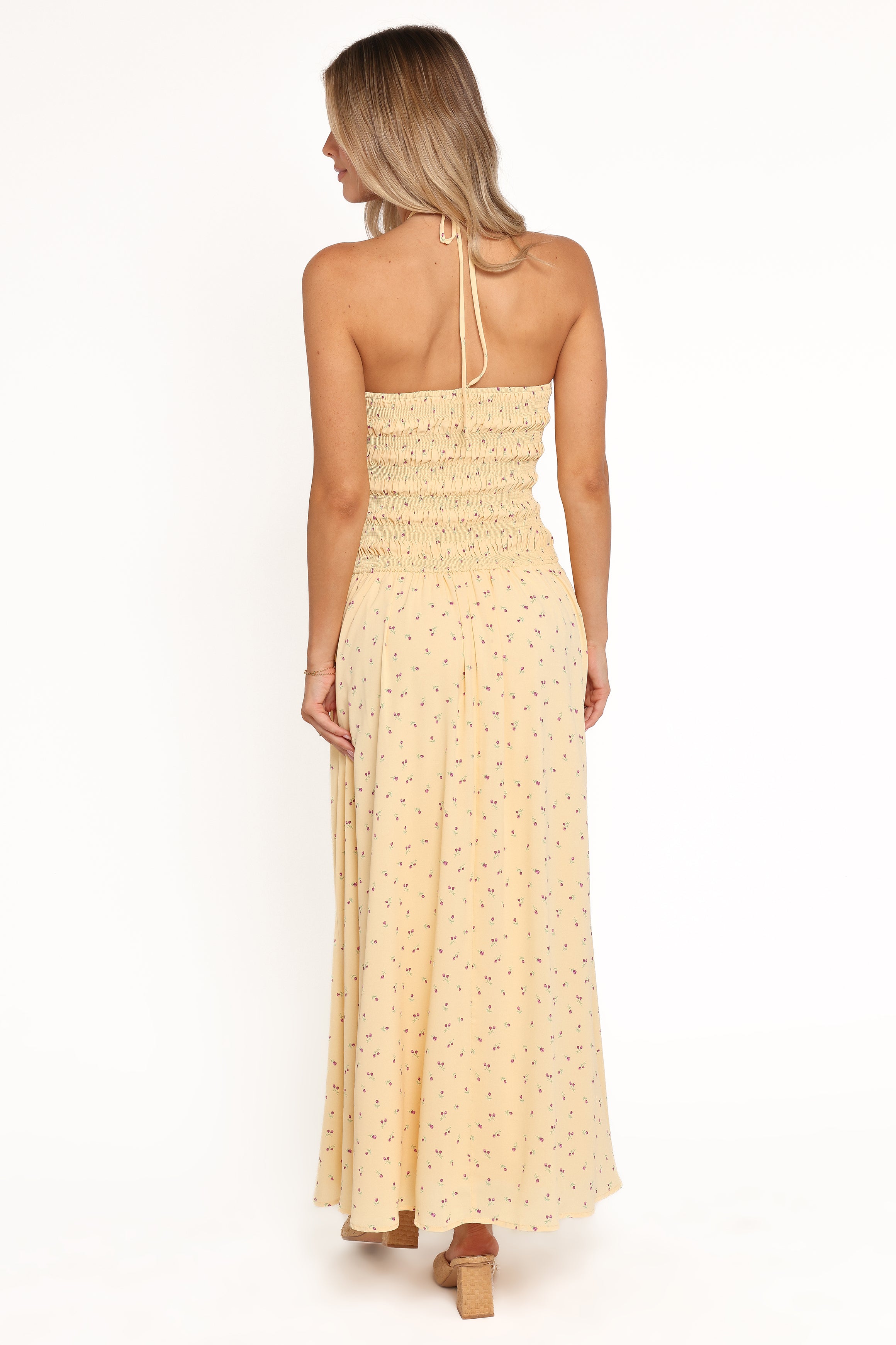 Petal and Pup USA DRESSES Aradia Halter Maxi Dress - Yellow Floral