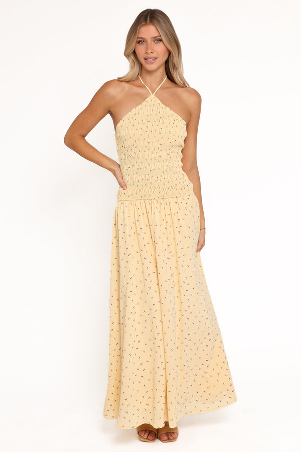 Petal and Pup USA DRESSES Aradia Halter Maxi Dress - Yellow Floral
