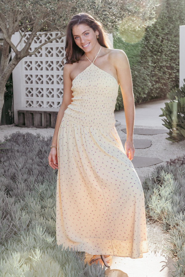 Petal and Pup USA DRESSES Aradia Halter Maxi Dress - Yellow Floral