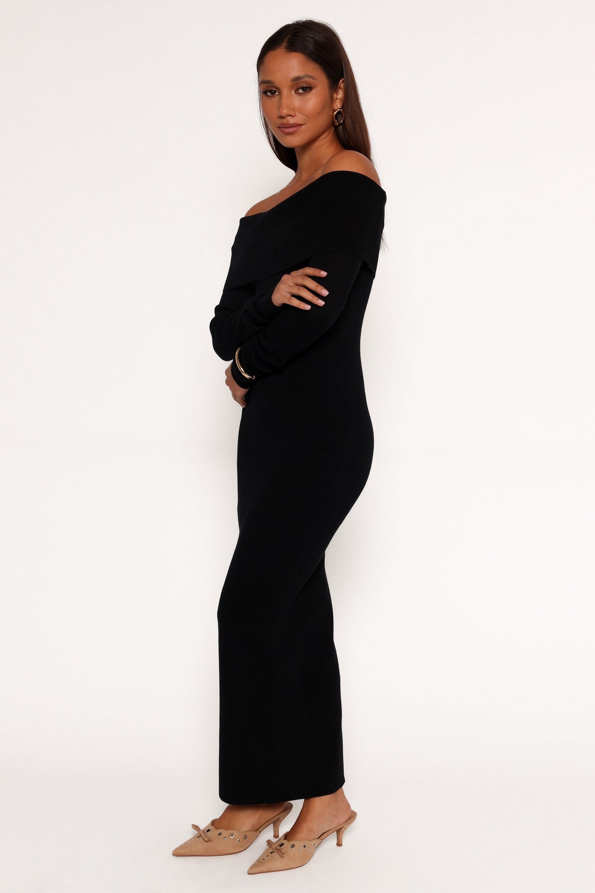 all over my body midi dress black Petal and Pup Women's Archie Off The Shoulder 124cm / 48.82in Studio Smooth Zip Collar Mini Size:56 Long base_color:blue