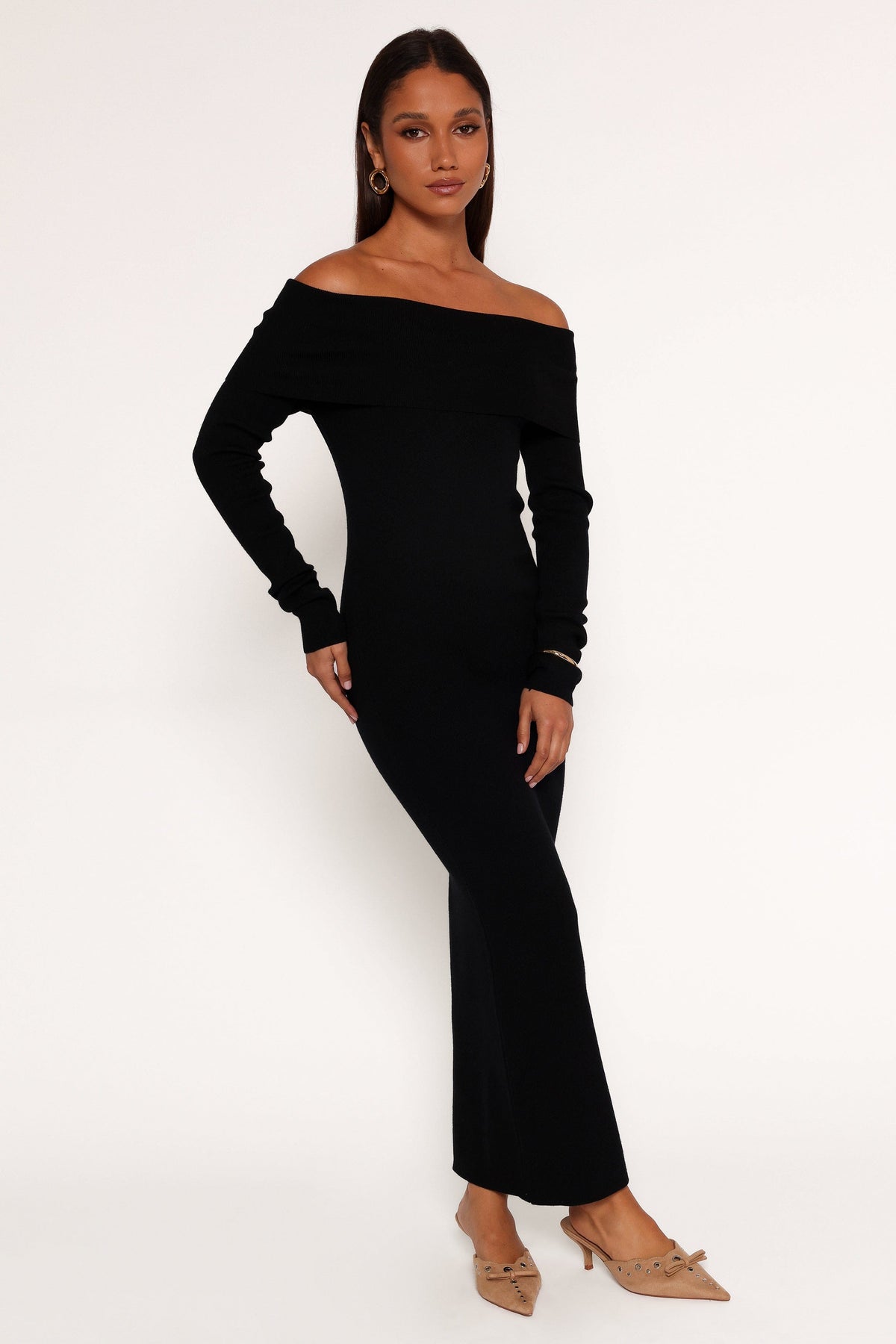off shoulder midi dress black Petal and Pup Women's Archie Off The Shoulder Midi Dress