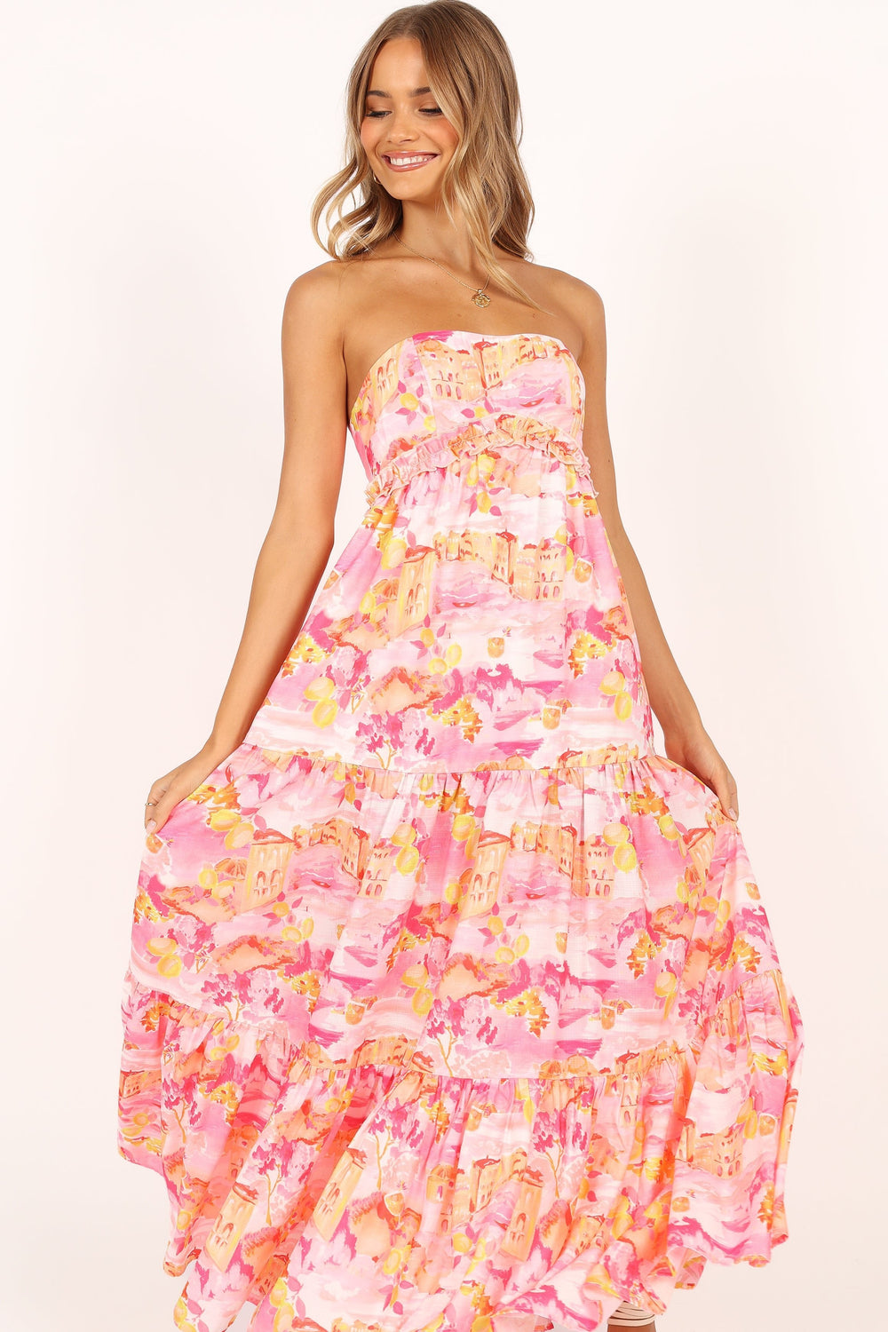 Petal and Pup USA DRESSES Arianna Strapless Dress - Pink Scenic