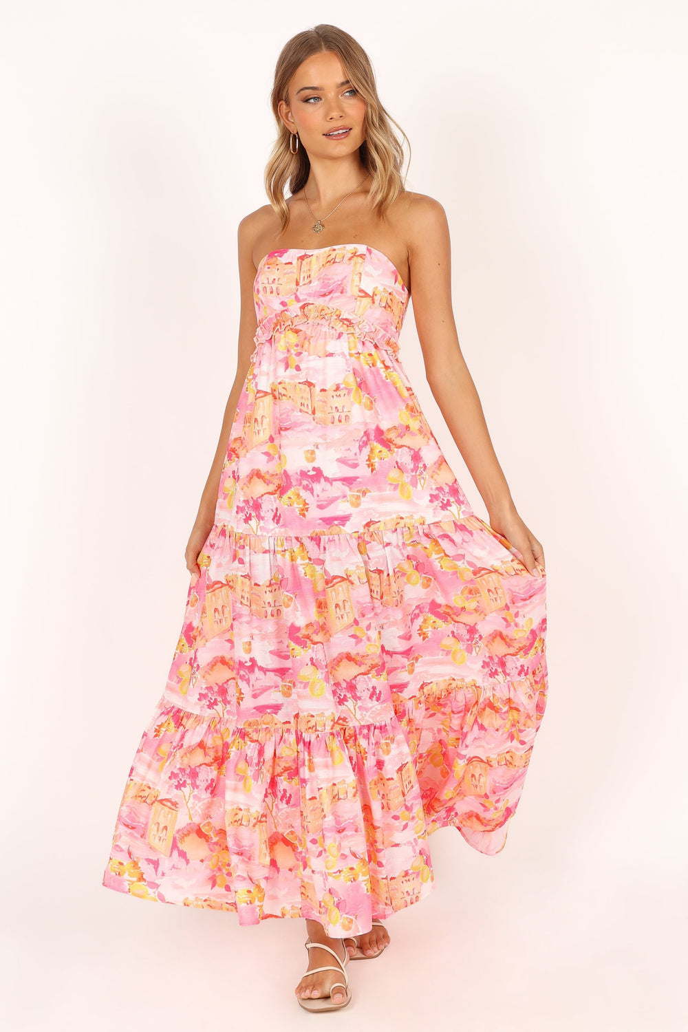 Petal and Pup USA DRESSES Arianna Strapless Dress - Pink Scenic