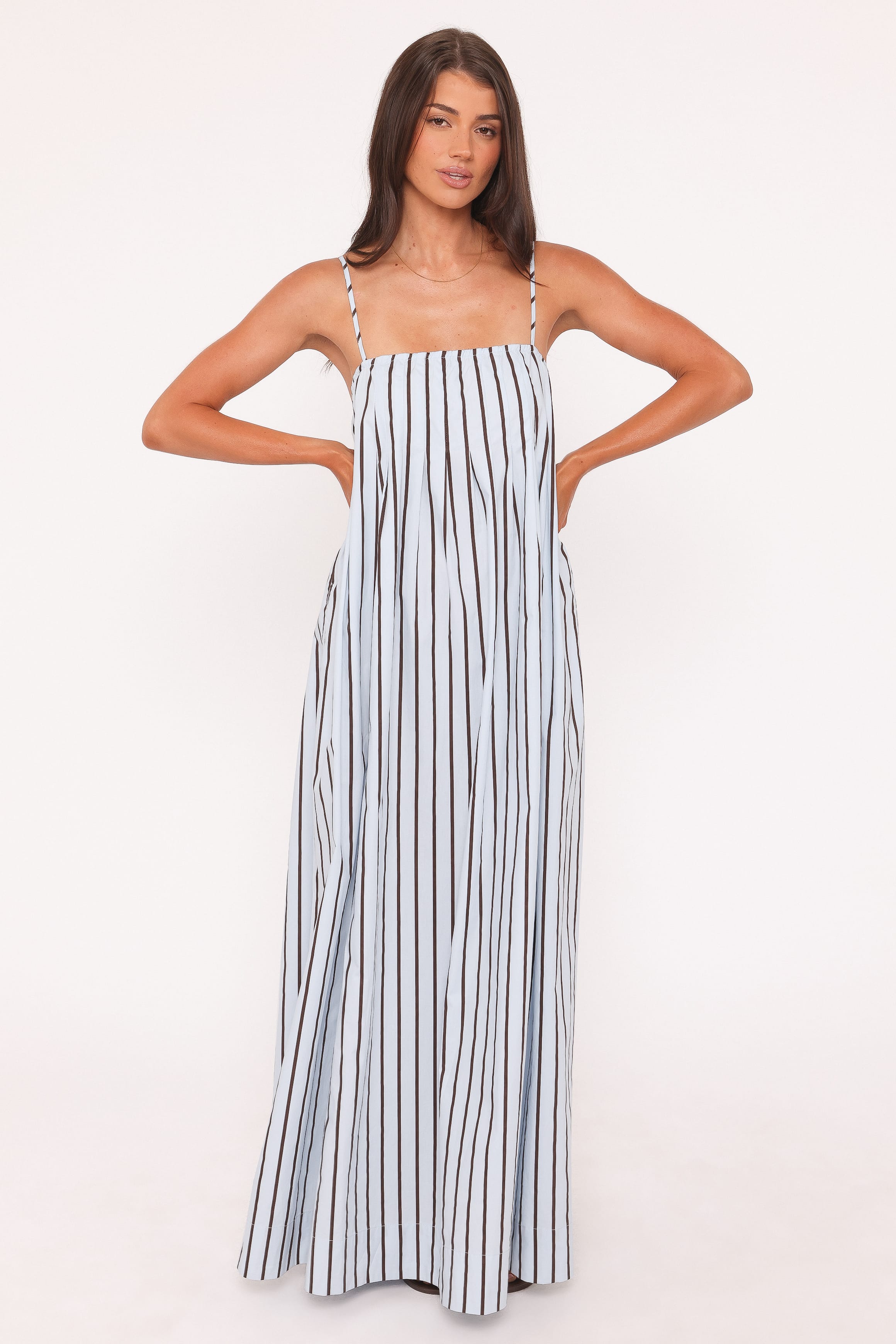 Petal and Pup USA DRESSES Arletta Maxi Dress - Blue/Brown Stripe