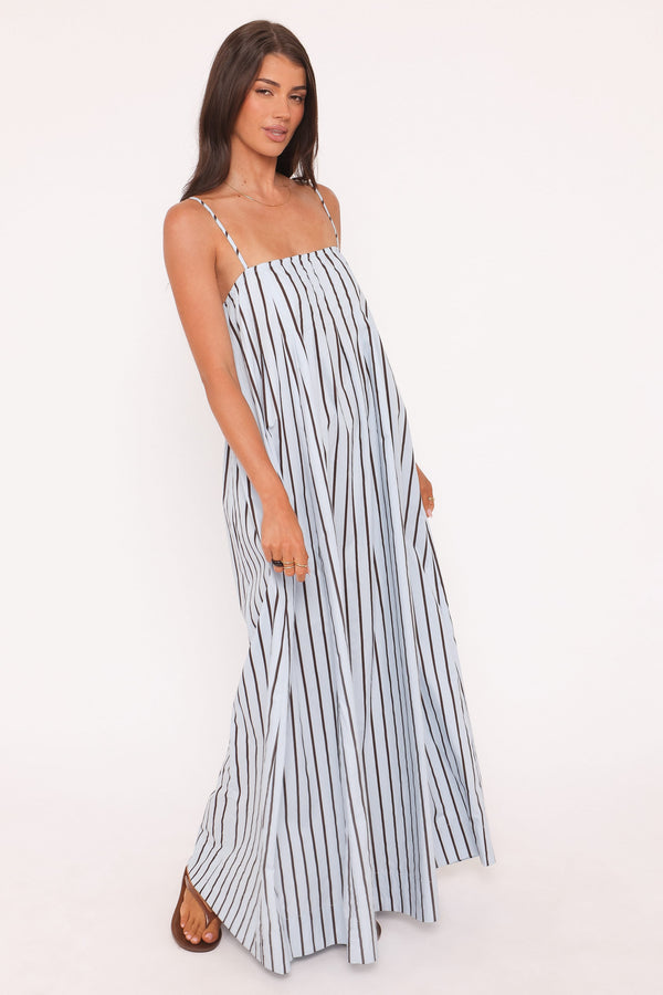 Petal and Pup USA DRESSES Arletta Maxi Dress - Blue/Brown Stripe