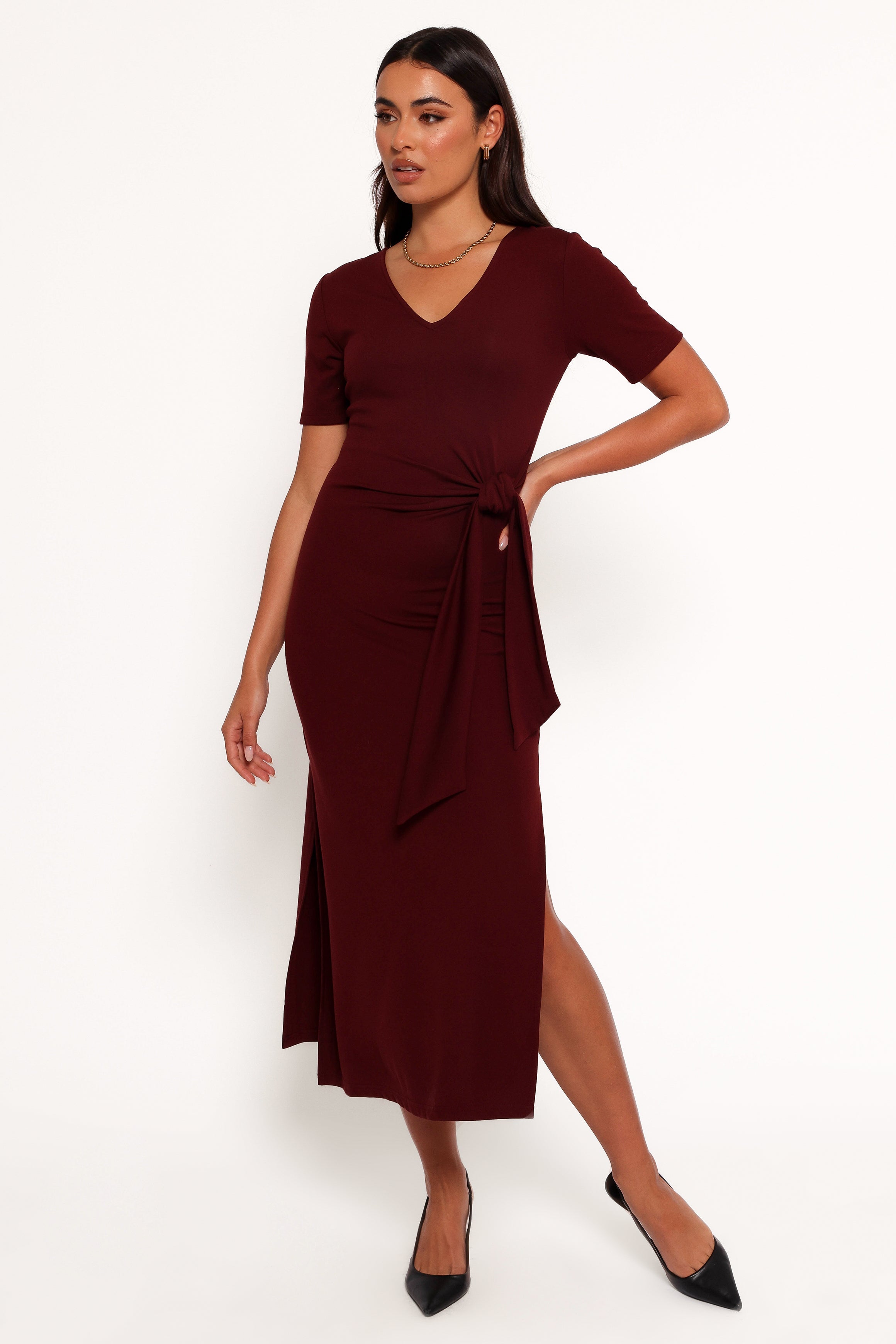 Petal and Pup USA DRESSES Asha Midi Dress - Wine