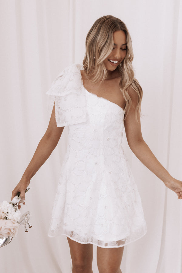 Petal and Pup USA DRESSES Ashly Off Shoulder Mini Dress - White