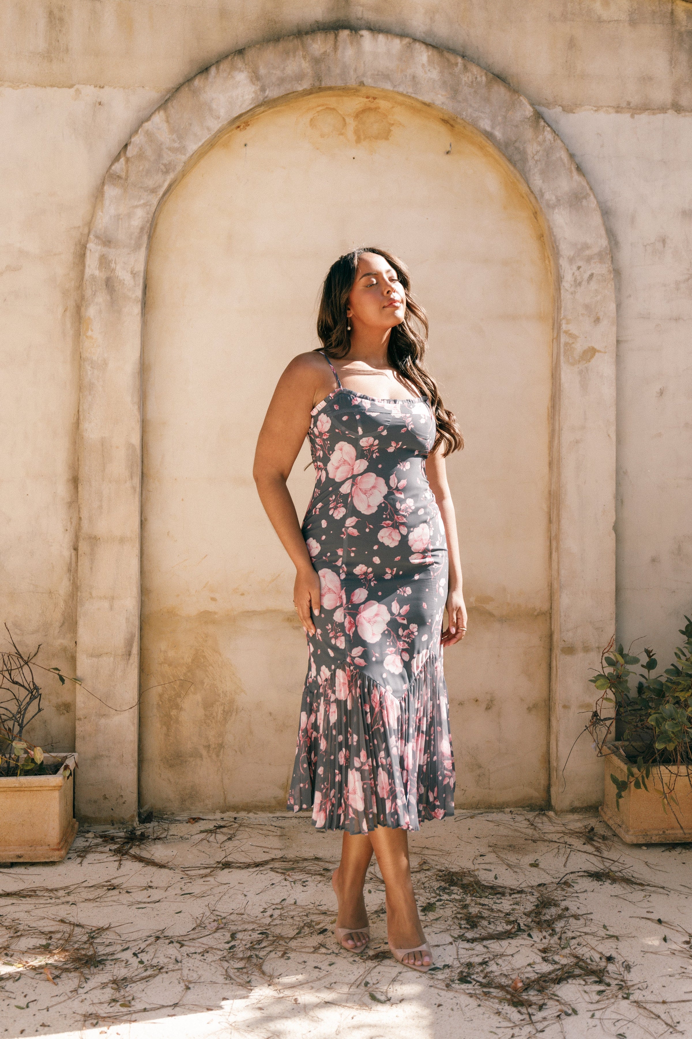 fall dresses midi length Desert Dawn Green Floral Midi Dress main image 1