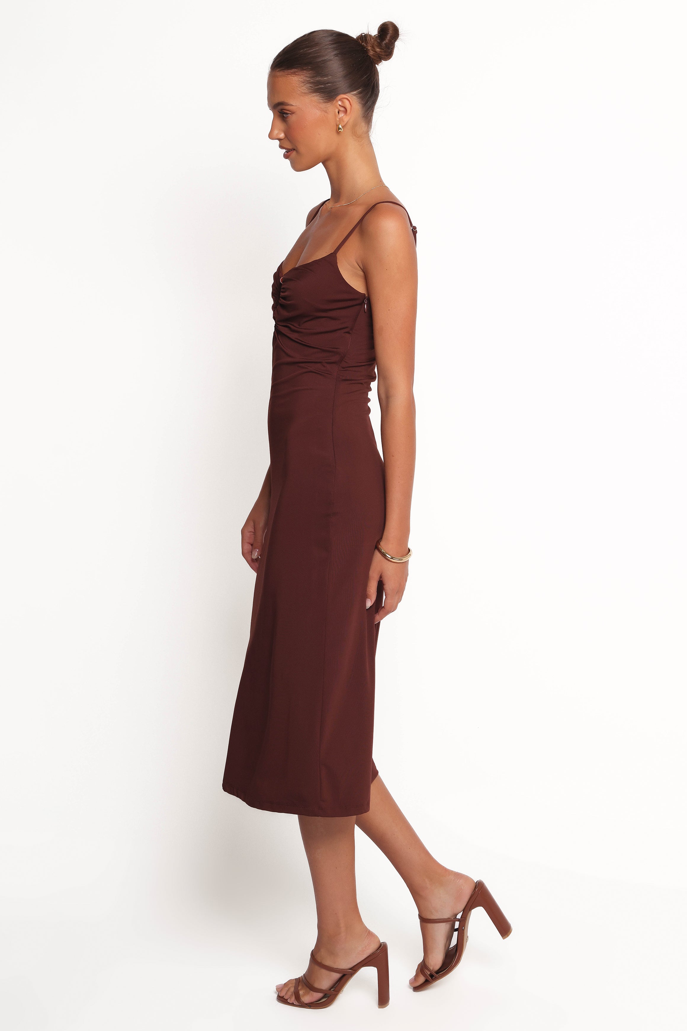 Petal and Pup USA DRESSES Ashy Midi Dress - Brown
