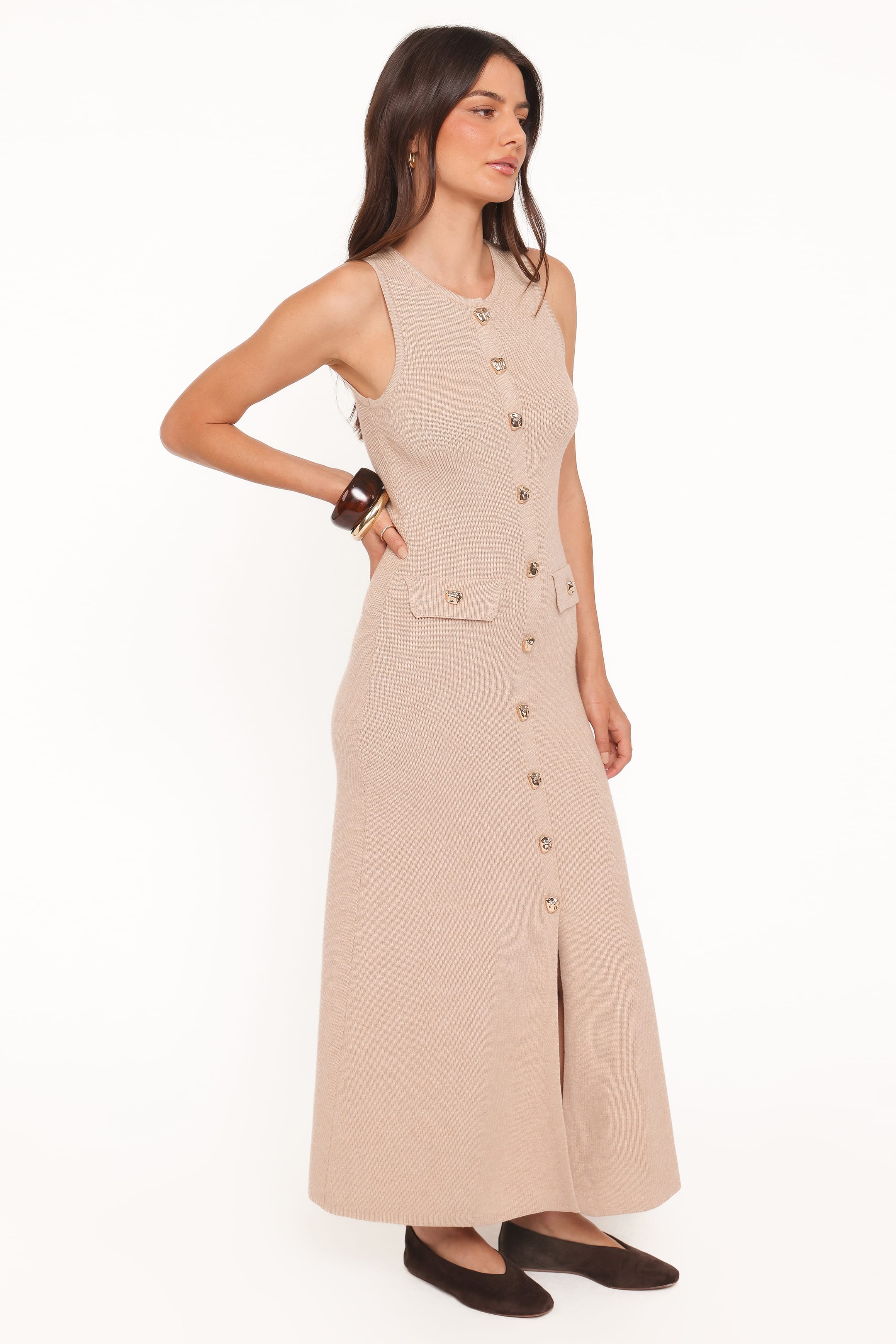 Petal and Pup USA DRESSES Aspen Button Up Knit Dress - Oatmeal