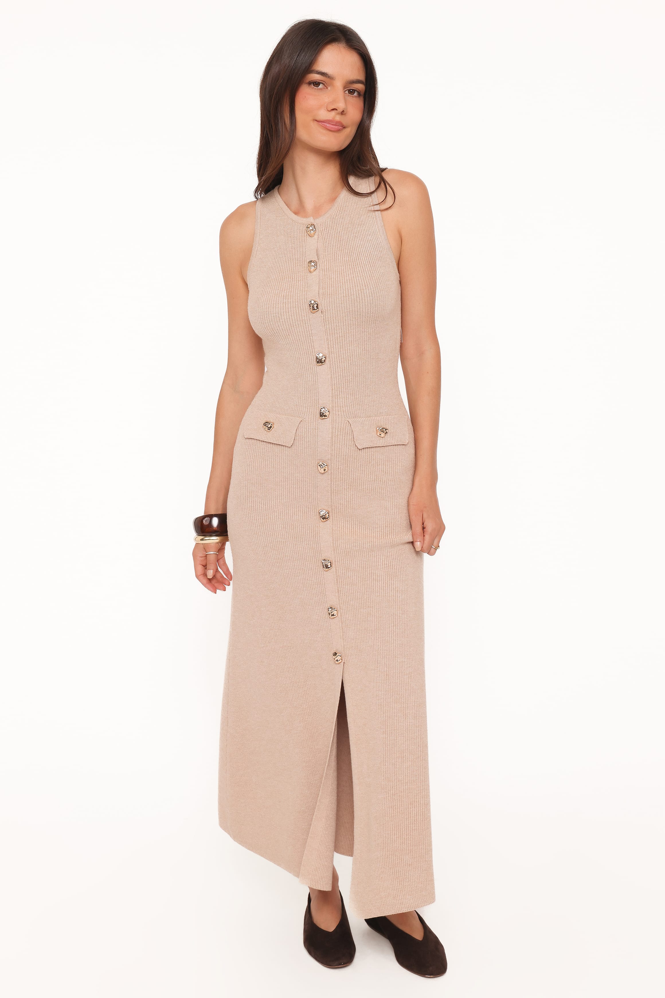 Petal and Pup USA DRESSES Aspen Button Up Knit Dress - Oatmeal