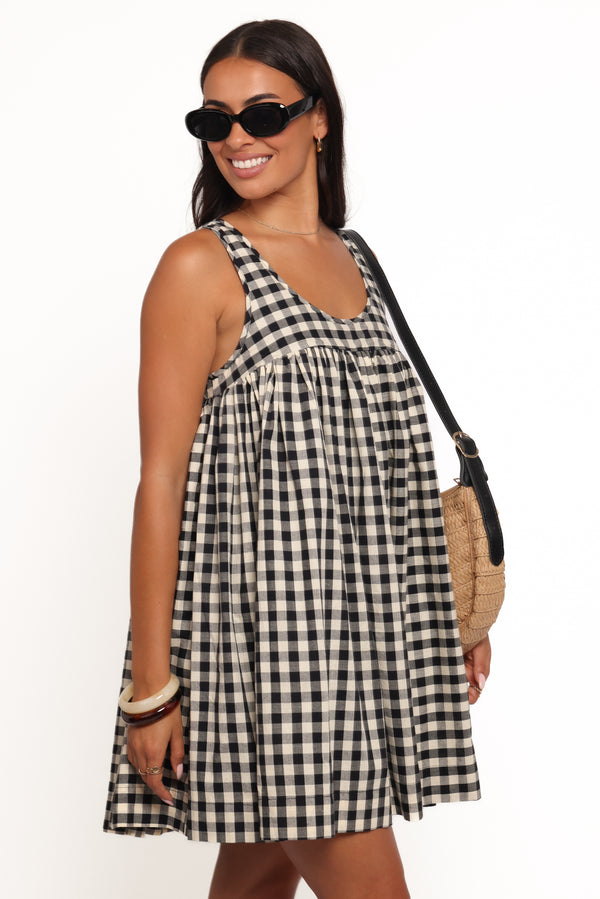 Petal and Pup USA DRESSES Atria Mini Dress - Black Cream Gingham