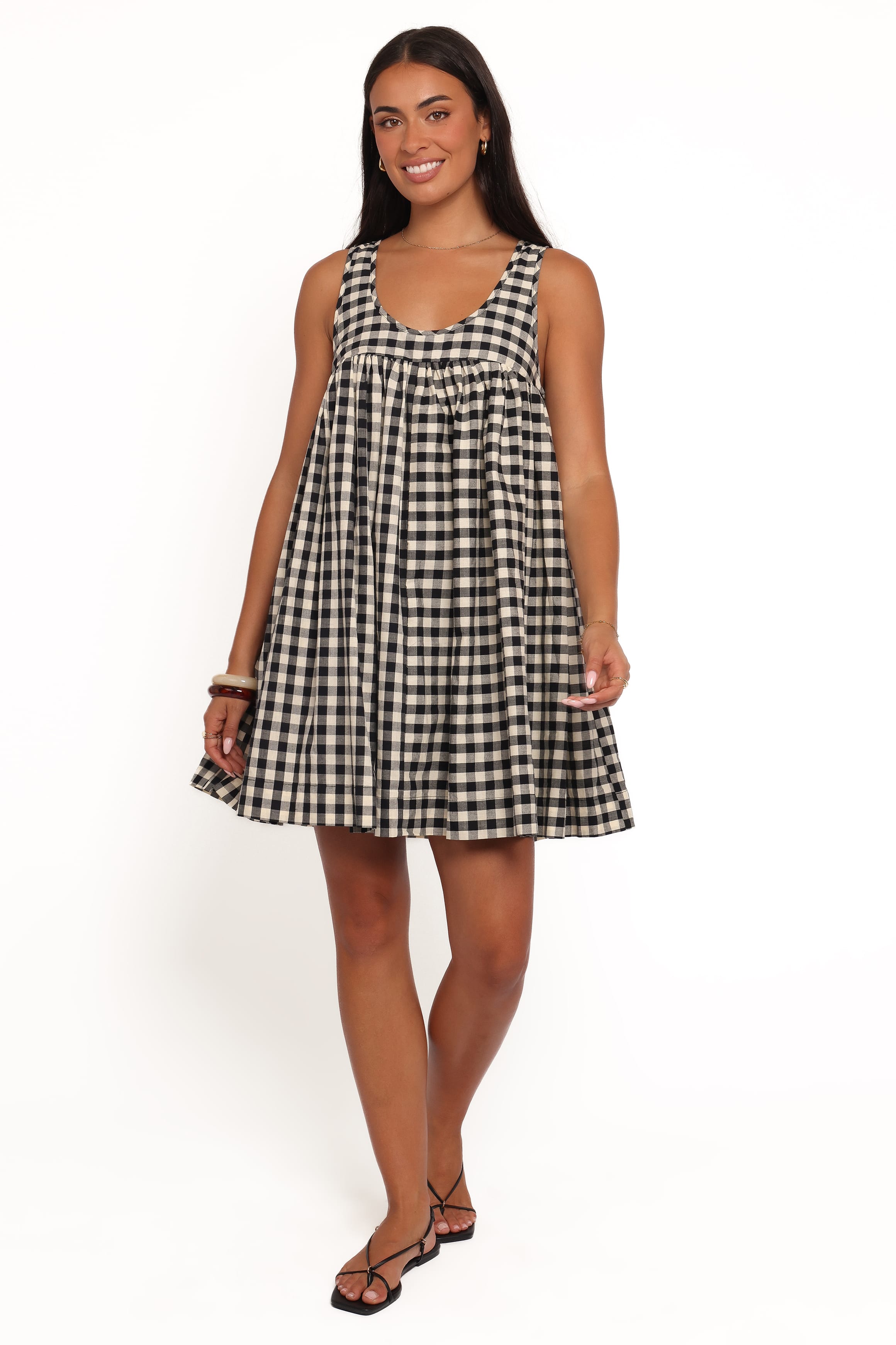 Petal and Pup USA DRESSES Atria Mini Dress - Black Cream Gingham