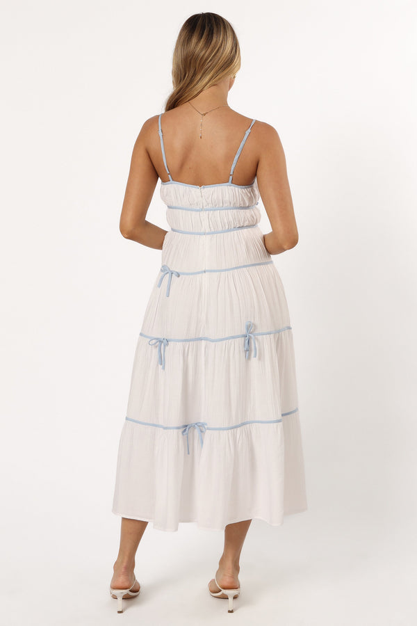 Petal and Pup USA DRESSES Aubree Midi Dress - White Blue