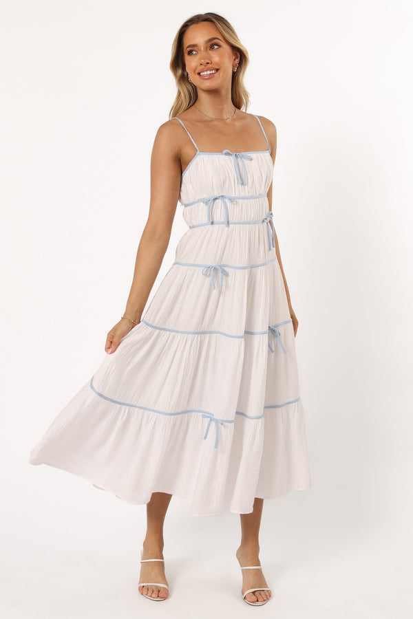 Petal and Pup USA DRESSES Aubree Midi Dress - White Blue