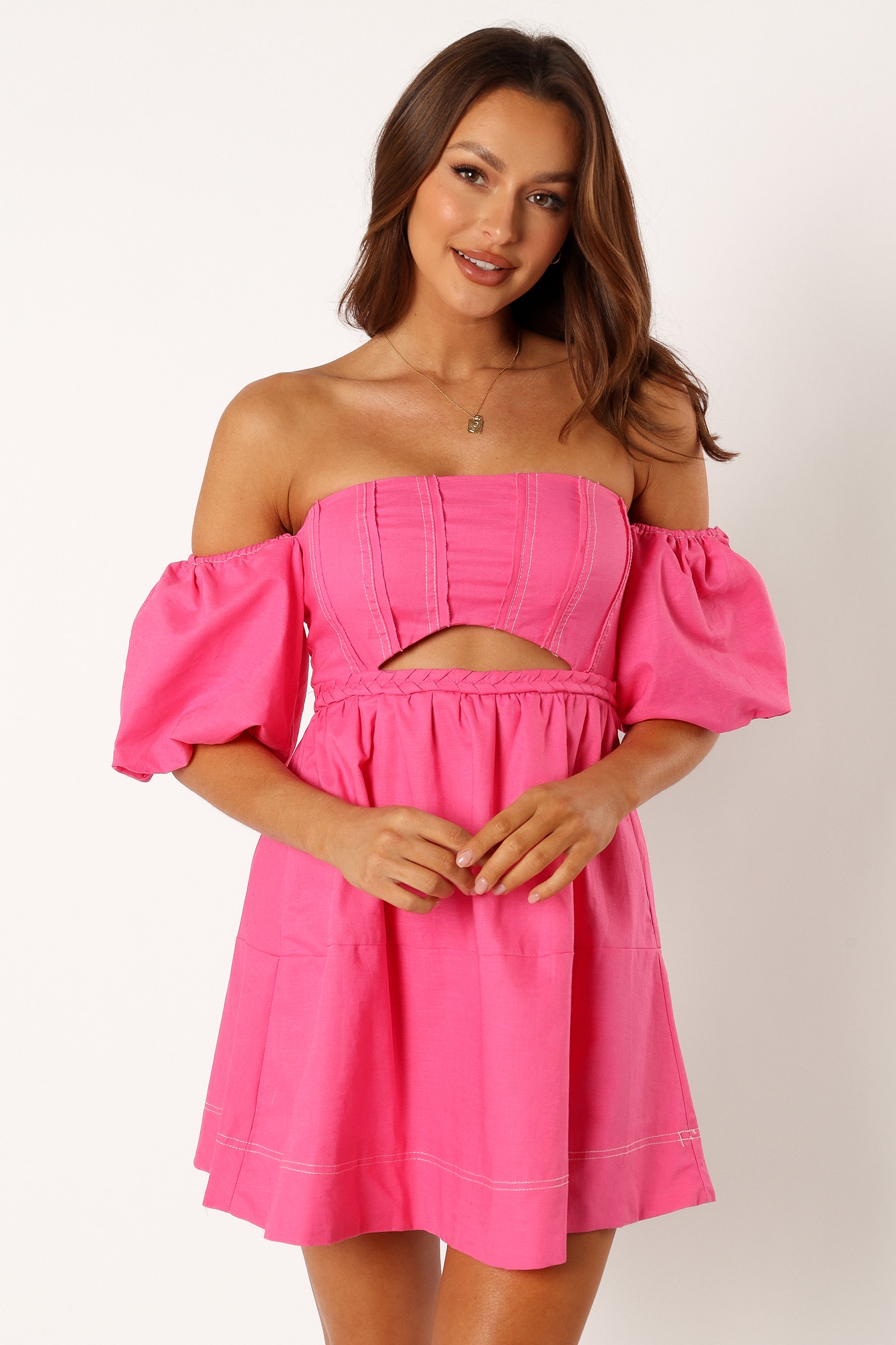Petal and Pup USA DRESSES Aurora Off Shoulder Mini Dress - Pink